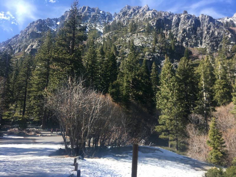 Sierra Mountains rising above Eagle Falls near Emerald Bay, Southwest side of Lake Tahoe