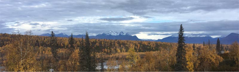 Denali, formerly know as Mt. McKinley, the highest peak in North America, about 50 miles away